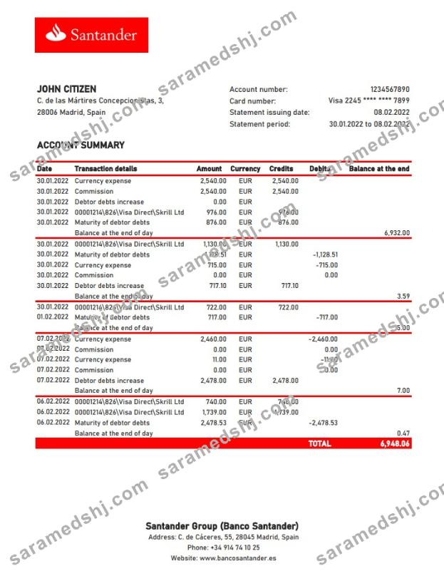 Spain Santander bank statement xls